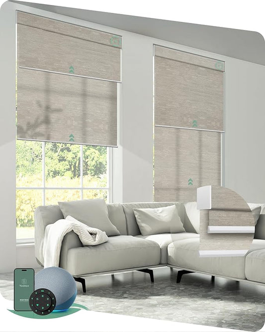 Yoolax Smart Dual Roller Shades, Motorized Blinds with Remote Smart Blinds Compatible with Alexa, Automatic Dual Shades for Windows Bedroom Living Room (Jacquard Coffee)