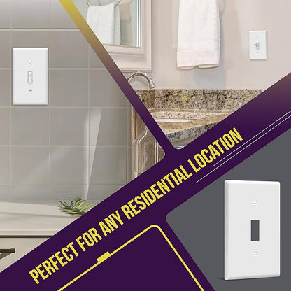 ENERLITES Toggle Light Switch Wall Plate, Gloss Finish, Size 1-Gang 4.50" x 2.76", Unbreakable Polycarbonate Thermoplastic, 8811-W, White