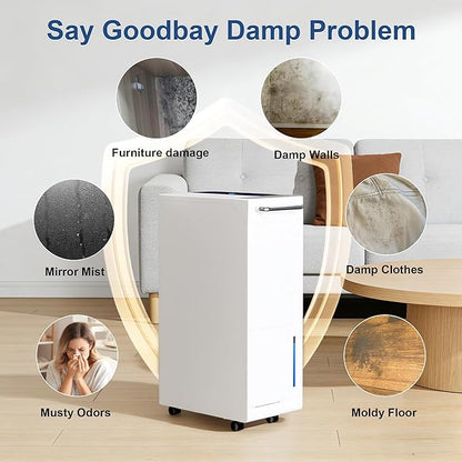 5500 Sq.Ft Dehumidifier for Basement with Drain Hose 100 Pint, Portable Dehumidifiers for Whole Home, 1.6GAL Water Tank, Auto Defrost, Smart Humidity Control, Energy Efficient&Quiet for Bathroom