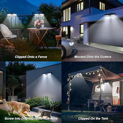 Clip On Solar Motion Sensor Outdoor Lights, 2 Pack 72 LED Solar Fence Lights Waterproof with 3 Modes, 6000K, Portable Solar Powered Security Lights for Fence, Gutter, Garage, Garden, RV Camping