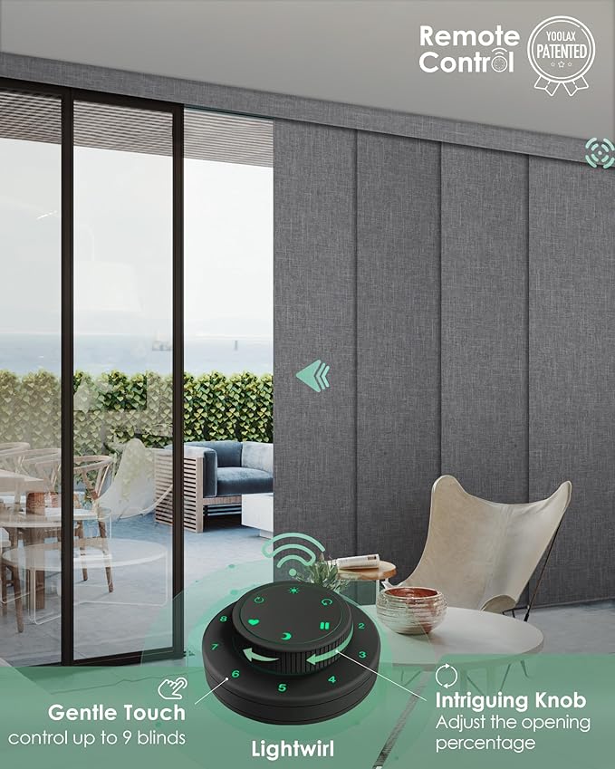 Yoolax Custom XL Smart Sliding Door Blinds, Motorized Sliding Panel Blinds Compatible with Alexa, Fabric Blackout Vertical Rechargeable Battery Shades for Glass Doors(Fabric-Dark Grey)