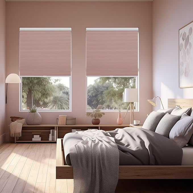 Changshade Cellular Shades Blackout Cordless Custom Size, Honeycomb Indoor Window Blinds Room Darkening 1.5 inch Cell Pleated Easy to Install for Home, Office, Bedroom, Nursey, Pink