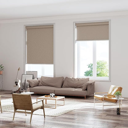 Changshade Custom Size Cordless Roller Shades with Valance, Blackout Roller Shades for Windows Roll-up Fabric Blinds with Thermal Insulated for French Door, Easy Installation Khaki Brown