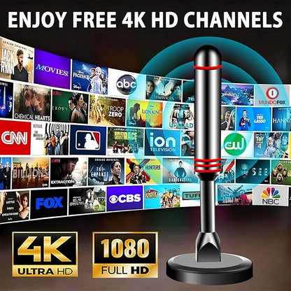 TV Antenna for Smart TV Indoor, 2024 Newest Antenna with Strong Magnetic Base, 360°&Long Range Reception TV Antenna for Local Channels, Easy Setup Antenna for TV Without Cable (Black+Red)