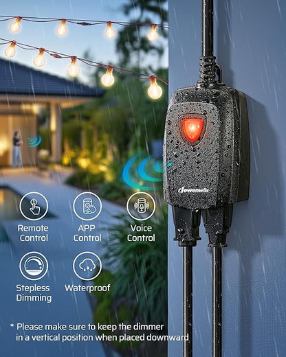 DEWENWILS Outdoor Dimmer for String Lights, Smart Dimmer Plug with Remote, Compatible with Alexa & Google Home, Waterproof, 100FT Range, Remote Dimming for Dimmable LED/Tungsten Bulbs