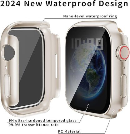 Waterproof Privacy Case Compatible with Apple Watch Series 9/8/7 45mm with Anti-peep Screen Protector, iWatch Face Cover Protective Bumper for iWatch Case 45mm Silver