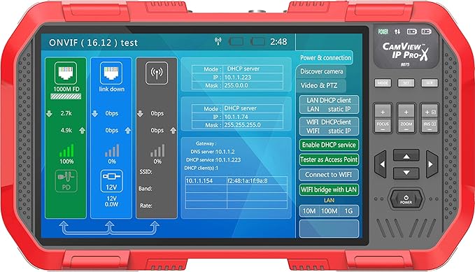Triplett 8075 CamView IP Pro-X CCTV Camera Tester with PoE, Built-in DHCP Server, and 7" TFT Touchscreen - NTSC/PAL, HD-CVI 3.0, AHD 3.0, HD-TVI 3.0