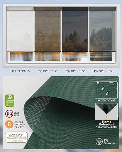 Yoolax Motorized Solar Shades Light Filtering Motorized Blinds with Remote Smart Blinds Compatible with Alexa, Google, Flame Retardant Roller Shades for Windows, Customized (3% Openness Jade Green)