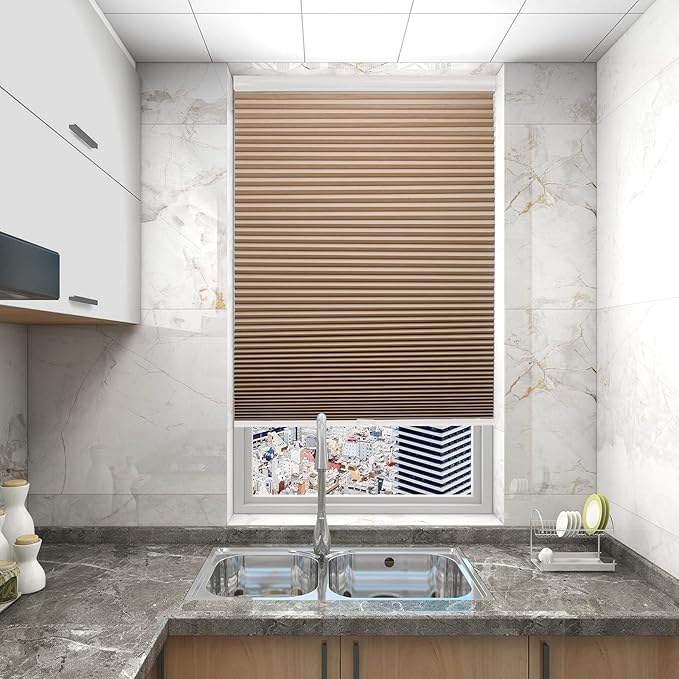 Changshade Cordless Blackout Cellular Shades for Indoor Windows, Custom Size Black Out Honeycomb Blinds Room Darkening Thermal Insulated 1.5" Cell Easy Install for Bedroom, Bathroom, Nursey, Brown