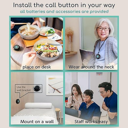 Nurse Call System Wireless Caregiver Pager Bell Buttons for Elderly at Home Call Light for Seniors Clinic, Elderly Monitoring, Care Facility, Restaurant Black Walnut