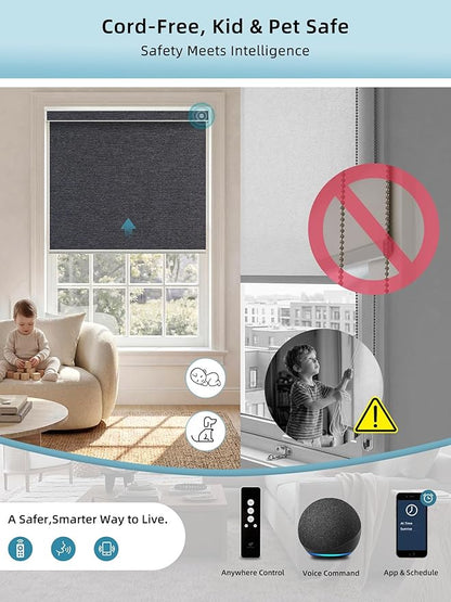 SmartWings Motorized Smart Blinds with Remote, Custom Automatic 100% Blackout Roller Shade Compatible with Alexa/Homekit/Google, Electric Smart Blinds for Indoor Windows, Eclipse Raven Black