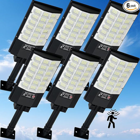 Solar Street Lights Outdoor, Waterproof Motion Sensor Solar Lights with Remote Control, 6500K Dusk to Dawn Parking Lot Flood Light for Outside Garage Yard, 6 Pack