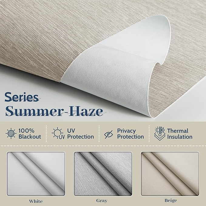 Motorized Blinds with Remote, Blackout Rechargeable Automatic Roller Shades, Cordless Smart Blinds Compatible with Alexa, Custom Blind for Indoor Windows, Summer-Haze Beige