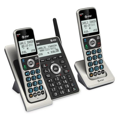 AT&T BL3107-2 DECT 6.0 2-Handset Cordless Phone, Titanium Black | Bluetooth Connect to Cell, Smart Call Blocker, Digital Answering System, Extended Range, Big Buttons