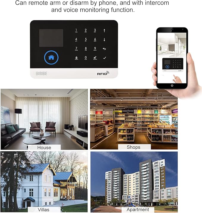 WiFi GSM Home Alarm Security System, 2.4in LCD Wireless DIY Smart Home Burglar Security Alarm System 10 Piece Kit, Compatible with Alexa Google Home Voice Control