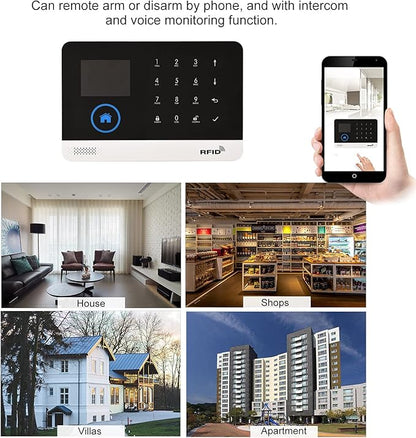 WiFi GSM Home Alarm Security System, 2.4in LCD Wireless DIY Smart Home Burglar Security Alarm System 10 Piece Kit, Compatible with Alexa Google Home Voice Control