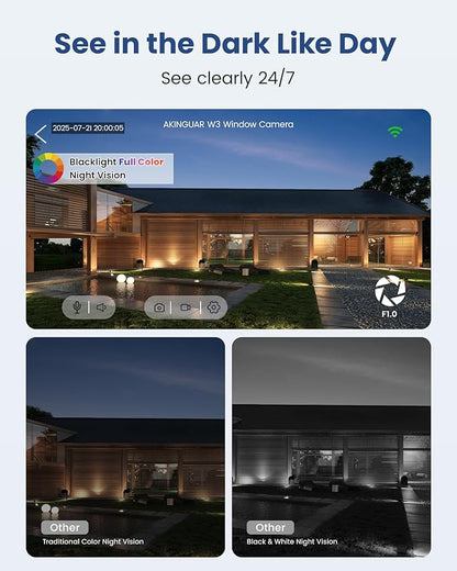 3MP 2K Window Camera, 2.4GHz WiFi 6 Window Security Camera, Blacklight Full-Color Night Vision, Smart AI Detection & Descriptive Alert, 24/7 Recording, No-Drill Magnetic Mount, 2 Packs