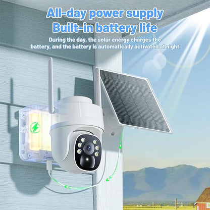 KKB 4G LTE Cellular Security Camera, No WiFi Security Camera Outdoor Built-in SIM Card and 64GB SD Card, Solar Powered, 2K Wireless Cam Color Night Vision, PIR Motion Sensor, PTZ 355° View, 2 Way Talk