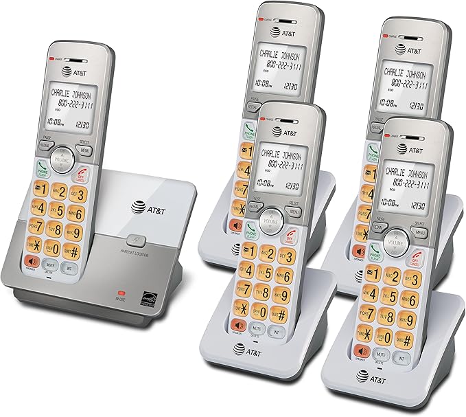 AT&T EL51503 DECT 6.0 5-Handset Cordless Phone with Simulated Full-Duplex Speakerphone, Backlit LCD Display & Lighted Keypad, Caller ID/Call Waiting, Intercom, ECO Mode