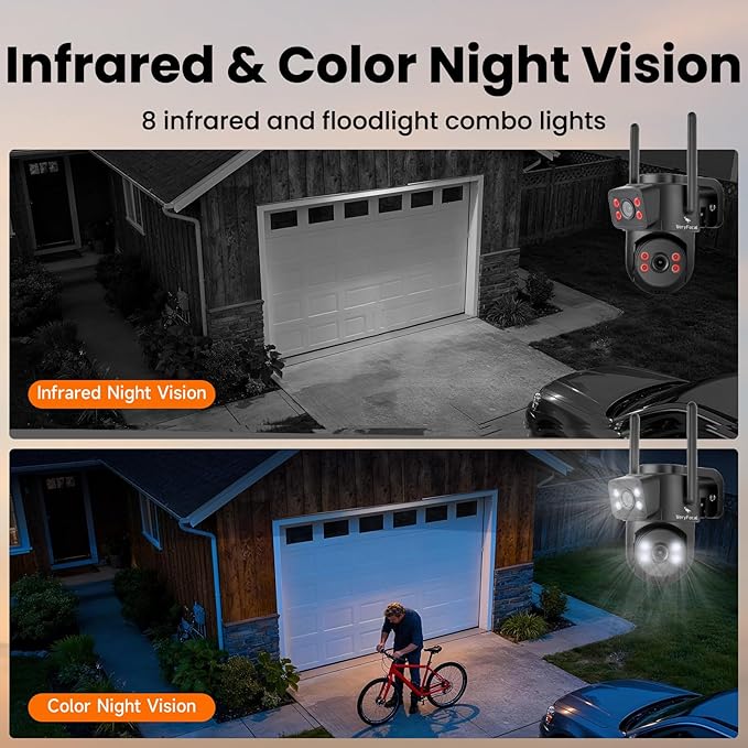 Dual-Lens 180+° FOV Home Wireless Outdoor Security Camera with AI Tracking, 6MP QHD 360° PTZ, WiFi 6 Dual Band, 24/7 Continuous Record (Add-on CAM to NVR, Also Works Standalone)