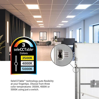 Metalux MMS Multi-Mount 2x2 LED Panel Ceiling Light with 3 CCT and Lumen Select, 0-10V Dimming, Surface Mount, Recessed, Suspended, Wall Mount, 90 CRI - 22MMS-L3C5-UNV