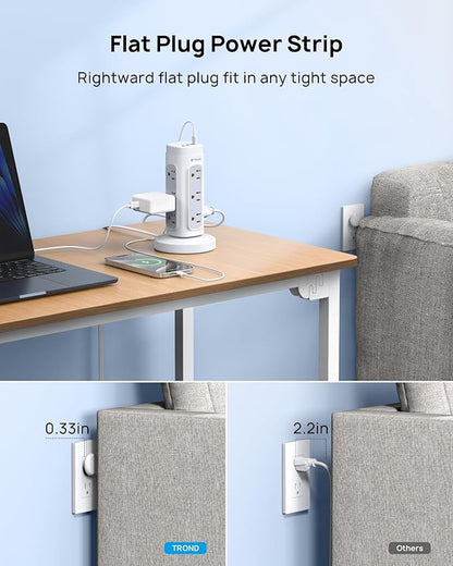 TROND Retractable Power Strip Tower, Space-Saving Surge Protector with USB C PD 20W, 5ft Flat Plug Extension Cord with Multiple Outlets, 4 USB, 1700J, Home Office Desk Supplies, Dorm Room Essentials