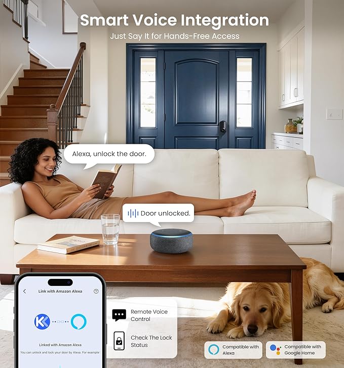 Veise VE028 Built-in Wi-Fi Smart Lock with Knob, Fingerprint Keyless Entry with Handle, App Remote & Voice Control, Electronic Digital Keypad for Front Door and Bedroom, IP65 Waterproof, Satin Nickel