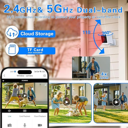 Swingers 3MP 2K Window Camera,2.4GHz & WiFi Indoor Cameras for Home Security with Phone app,Person & Motion Detection,Night Vision,Easy & Quick Install (1 Pack)