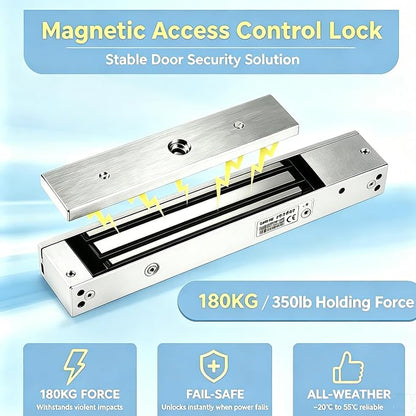 WiFi Tuya Access Control Kit, 180kg/350lb Magnetic Lock,3000 Users | Waterproof Keypad With Power supply, Exit button, and 15 ID key fobs for home office gate security