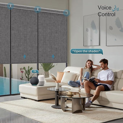 Motorized Roller Shade, 100% Electric Blinds with Homekit Motor, Work with Alexa,Google Home, Remote Control, Electric Blinds with USB/Solar Pannel,Custom up110''Wx128''H,Bouvardia Medium Grey
