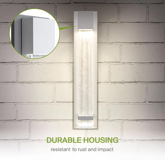 ASD LED 24" Bubble Glass Wall Light Fixture, Outdoor & Indoor Seeded Sconce | 3CCT, Waterproof, Dimmable, ETL Listed | 20W 600LM 3000-5000K 100-277V | Exterior Lantern, Porch Lighting | White, 2 Pack