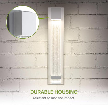 ASD LED 24" Bubble Glass Wall Light Fixture, Outdoor & Indoor Seeded Sconce | 3CCT, Waterproof, Dimmable, ETL Listed | 20W 600LM 3000-5000K 100-277V | Exterior Lantern, Porch Lighting | White, 2 Pack