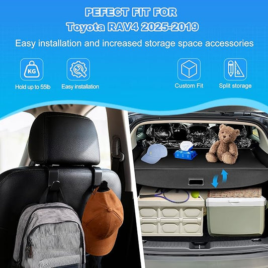 AUXKO Retractable Cargo Cover for Toyota RAV4 2025-2019, Cargo Trunk Cover Luggage Security Shade Cover for 2025 2024 2023 Toyota RAV4 Shielding Shade Anti-Peeping Luggage Privacy Screen, Carbon Fiber