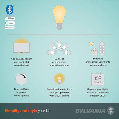 Sylvania Smart+ Bluetooth Clear Filament Soft White A19 LED Bulb, Compatible with Alexa, Apple HomeKit and Google Assistant, 1 Pack
