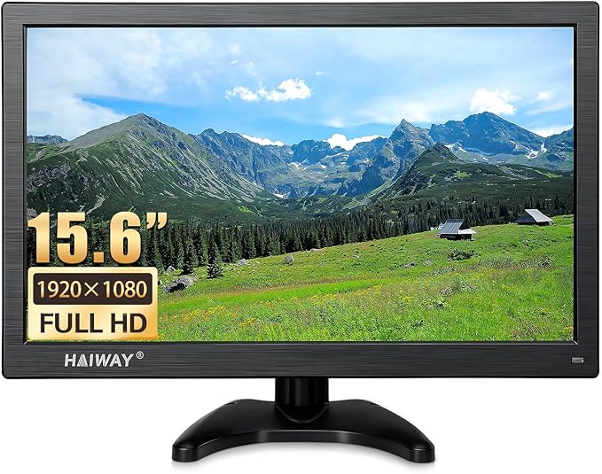 Haiway 15.6 inch Small Computer Monitor, High Resolution 1920x1080P Small hdmi Monitor with HDMI/VGA/BNC/AV/USB Port for PC, Laptop, CCTV Security Monitors with Remote Control, Built-in Speakers