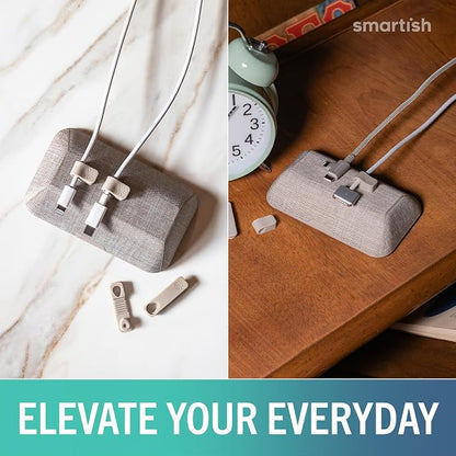 Smartish Magnetic Cord Holder, Bigger Cable Wrangler, Office Desk Organizer | Holds 8 Cords, 2 Cable Clips, Weighted Base, Charger Keeper, Phone Charging Cable Management, Nightstand Accessories, Beige