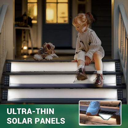 PATIOWIN 12 Pack Solar Step Lights for Outside, 24 LEDs Solar Stair Lights Waterproof IP65, Solar Deck Lights Outdoor Decor for Garden, Porch, Pathway, Patio, Fence(Cold White)
