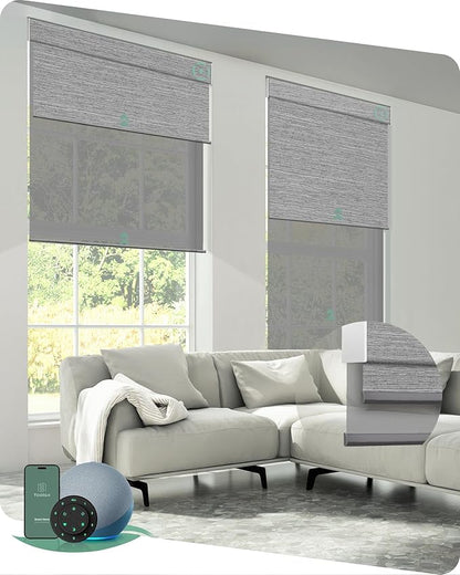 Yoolax Smart Dual Roller Shades, Motorized Blinds with Remote Smart Blinds Compatible with Alexa, Automatic Dual Shades for Windows Bedroom Living Room (Foggy Grey & 5% Openness Grey)