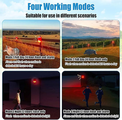 Qualirey Solar Sound and Light Alarm Motion Sensor 129db Outdoor Security Siren Waterproof Activated Detector Driveway Alarm 6 LEDs Flash Warning Deterrent Strobe System for Home, Farm(Red,2 Pack)