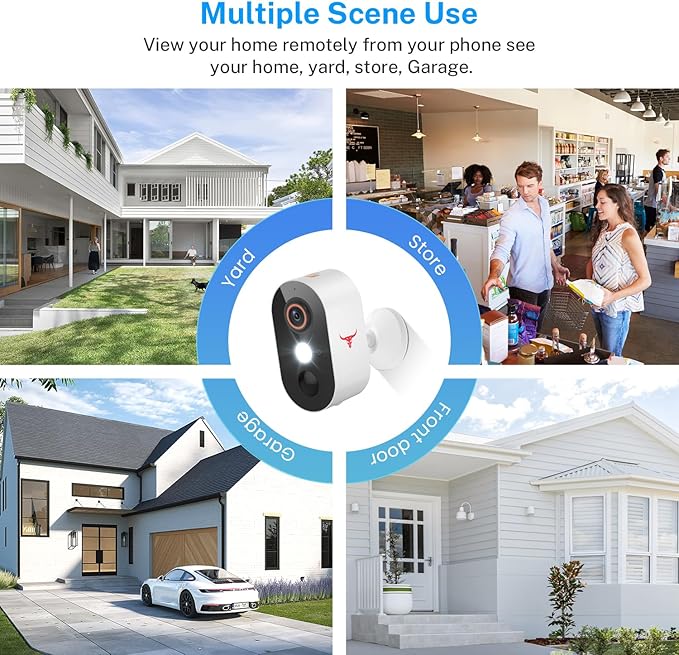 Wireless Outdoor Security Camera with Spotlights, Battery Powered, AI Human Detection, 2-Way Talk, Color Night Vision, Cloud Storage, 2.4G WiFi