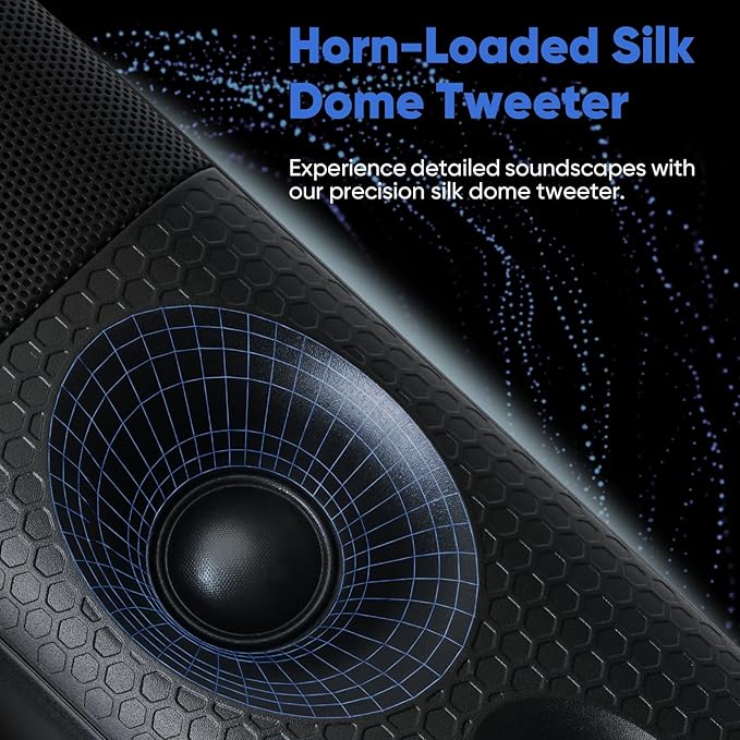 Sound Bar for Smart TV with Deep Bass & Crystal Dialogue – 60W 2.0 Channel Soundbar, Dual Woofers & Silk Dome Tweeter, Bluetooth 5.3, ARC/Optical/AUX, 17-Inch Wall Mountable for PC Projector Gaming
