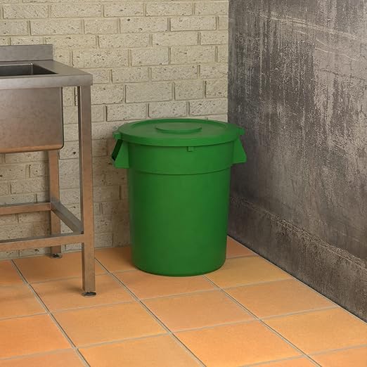 32 Gallon Green Round Commercial Trash Can with Lid, Heavy-Duty Food Grade NSF Certified, Perfect for Restaurant, Office, School, Garage, Backyard, Workshop, Warehouse