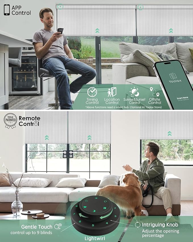 Yoolax Motorized Blinds with Remote, Designer Smart Blinds Work with Alexa, Google, Apple Homekit, 100% Blackout Motorized Shades Custom Electric Shades Voice Control (V-Jungle White)