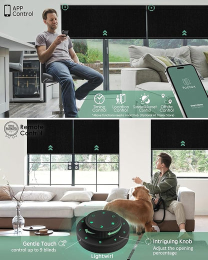 Yoolax Motorized Blinds with Remote, 100% Blackout Smart Blinds Work with Alexa, Google, Apple Homekit, Motorized Shades for Bedroom, Custom Electric Shades Voice Control (Fabric Black)