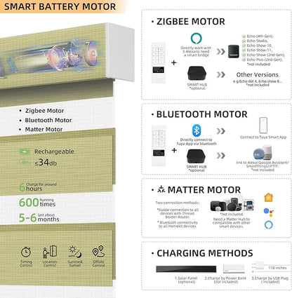 ACMEART Motorized Zebra Blinds,Smart APP & Remote Control Light Filtering Zebra Shades,Compatible with Alexa,Custom Size Electric Window Blinds for Home Office (Lemon Green)
