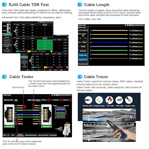 Upgraded 8K IP Camera Tester, WANLUTECH CCTV Tester 7inch Touchscreen 8MP TVI CVI AHD CVBS Camera Test 90W PoE Power Cable Tracer RJ45 Cable TDR Test SFP Network Tools WiFi HDMI VGA (IPC-9800CADH Pro)