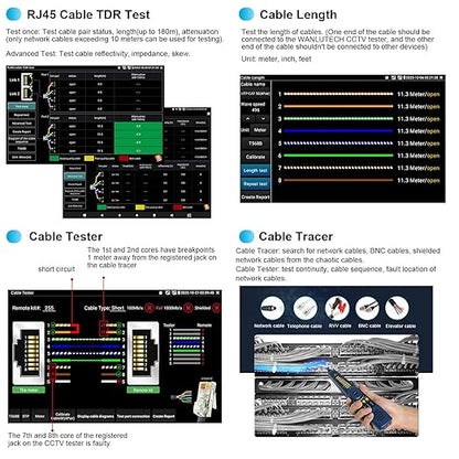 Upgraded 8K IP Camera Tester, WANLUTECH CCTV Tester 7inch Touchscreen 8MP TVI CVI AHD CVBS Camera Test 90W PoE Power Cable Tracer RJ45 Cable TDR Test SFP Network Tools WiFi HDMI VGA (IPC-9800CADH Pro)