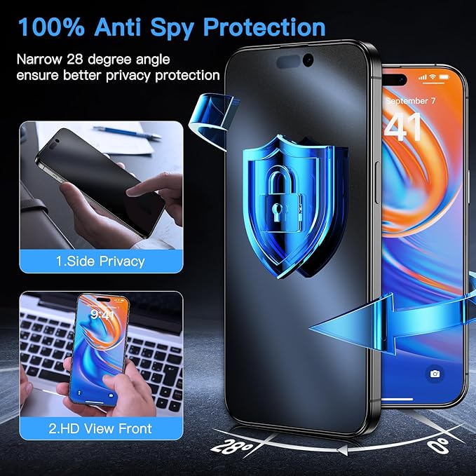 Uyiton for iPhone 15 Pro Max Matte Privacy Screen Protector - Anti-Fingerprint [Easy to Install] Anti-Spy Shatterproof Full Coverage 9H Tempered Glass Screen Cover, 2 Pack