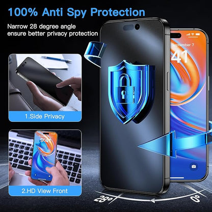 Uyiton for iPhone 15 Pro Max Matte Privacy Screen Protector - Anti-Fingerprint [Easy to Install] Anti-Spy Shatterproof Full Coverage 9H Tempered Glass Screen Cover, 2 Pack