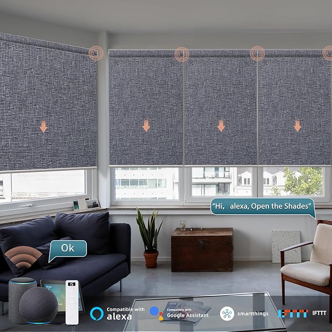 Motorized Blinds Roller Shade with Remote: Canisteo Automatic Smart Blind for Windows 100% Blackout, Electric Blinds Compatible with Alexa/Google Home/Apple Homekit, Customized Size,Noir Charcoal